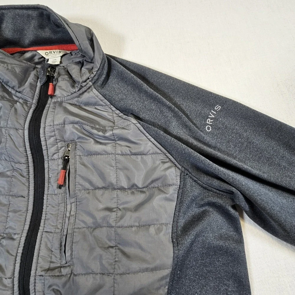 Orvis Mixed Media Zip‎ Up Jacket Mens Large Gray Coat Pockets Stretch Grey